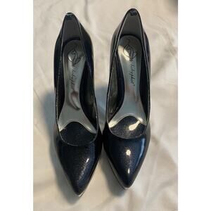 BABY PHAT Kimora Lee Simmons Deep Blue Stiletto 6.5B Patent Leather Shimmer Logo